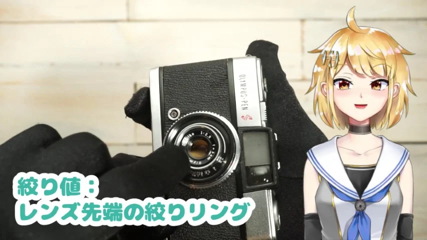 絞りはレンズの周りの小さいリングで合わせる