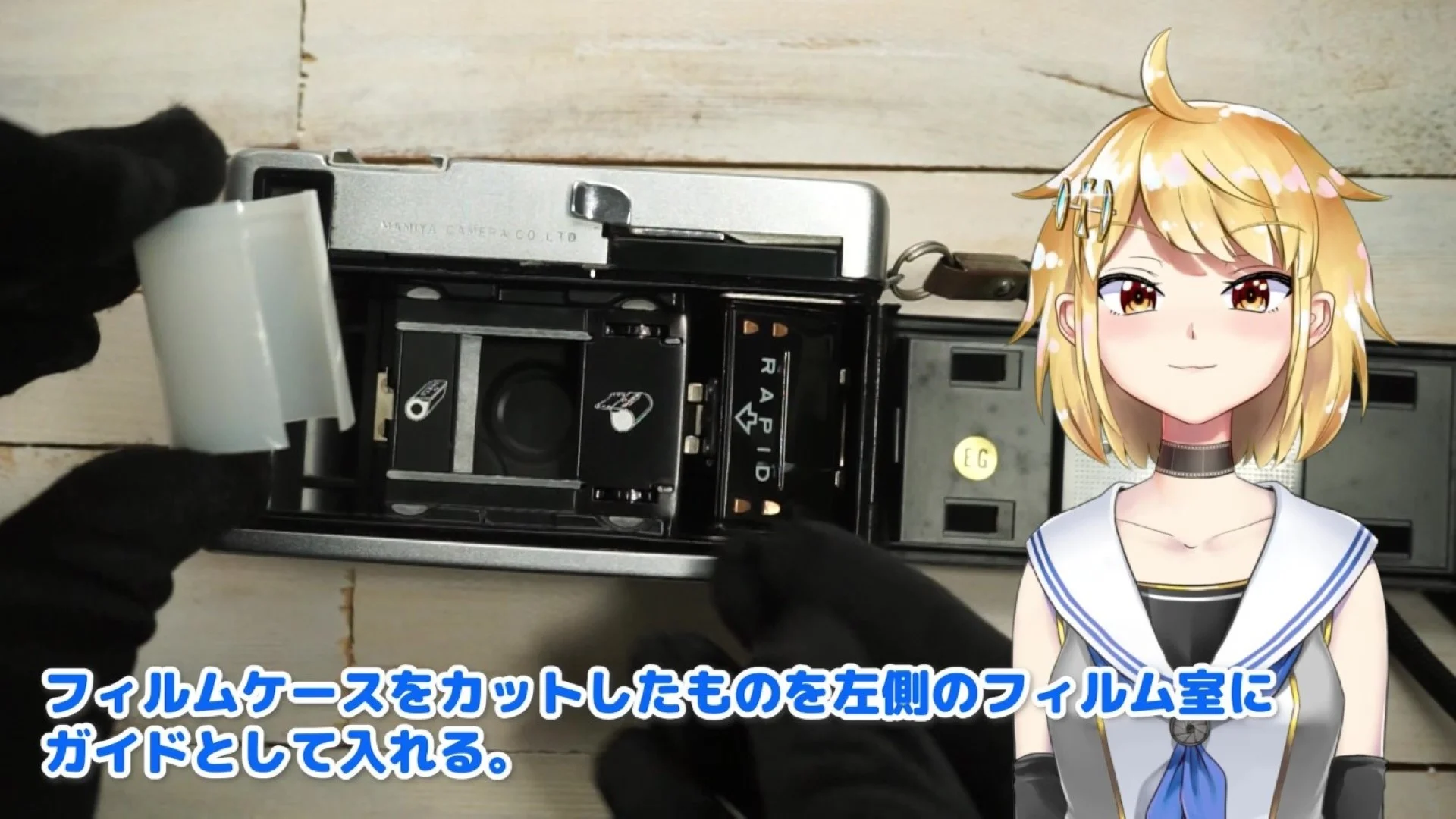 フィルムケースをカットしたものを入れる