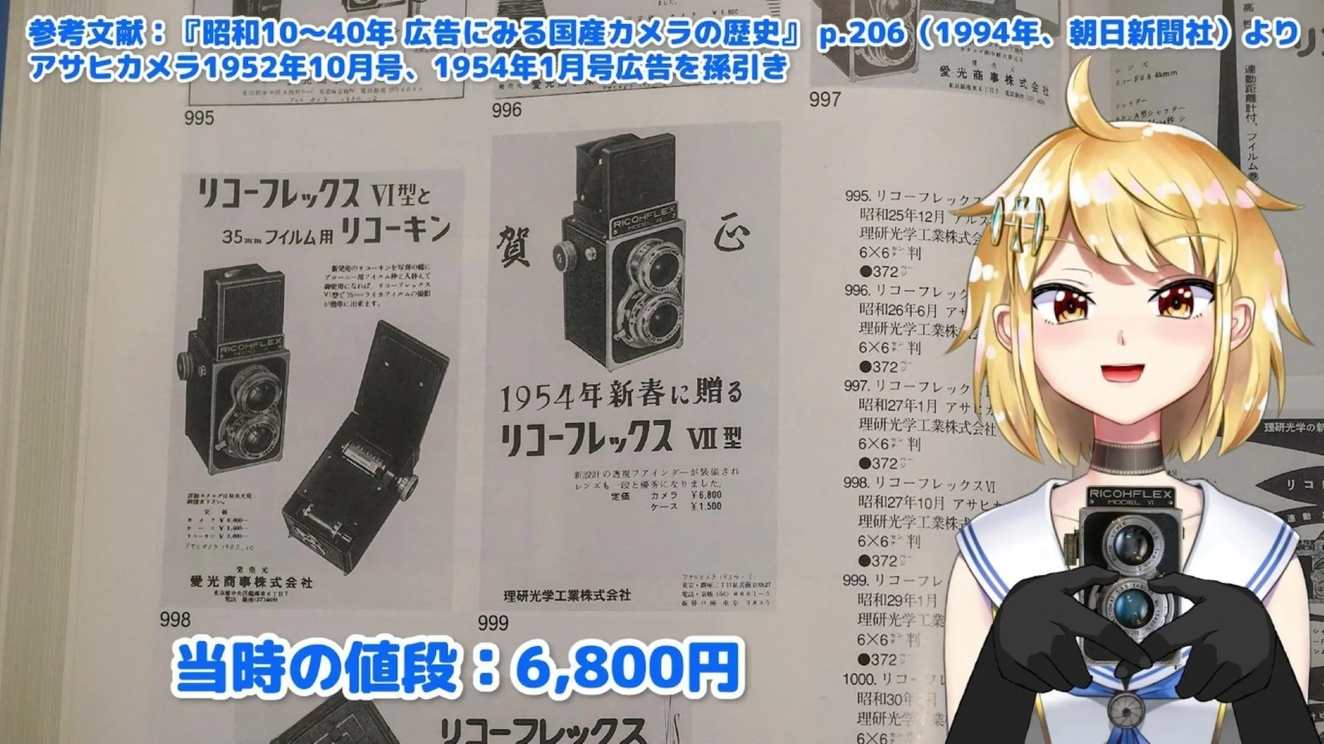 1954年当時の広告を見ると、リコーフレックスVI型とVII型の定価は6,800円