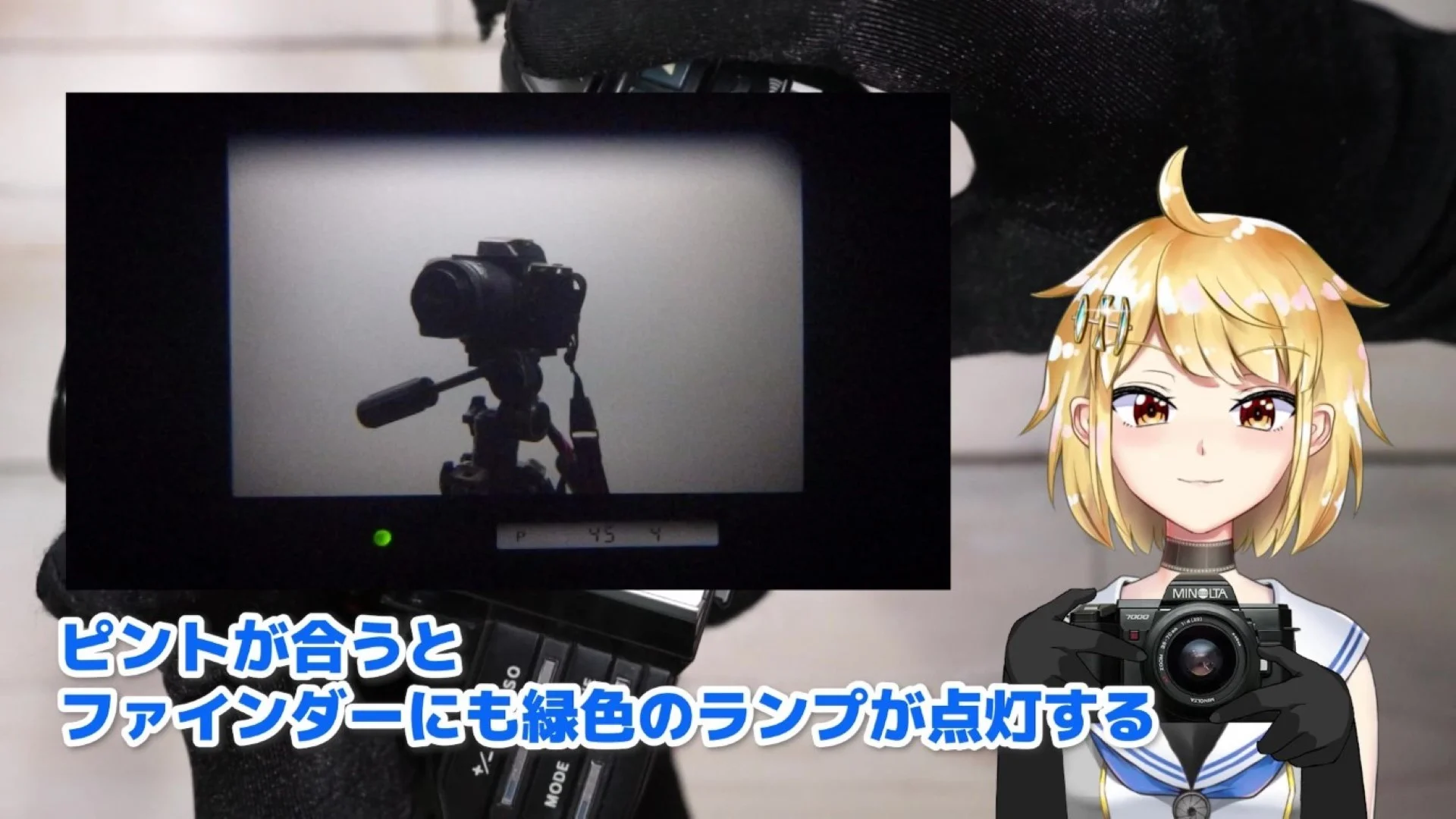 ファインダーの中の緑色のLEDランプが点灯