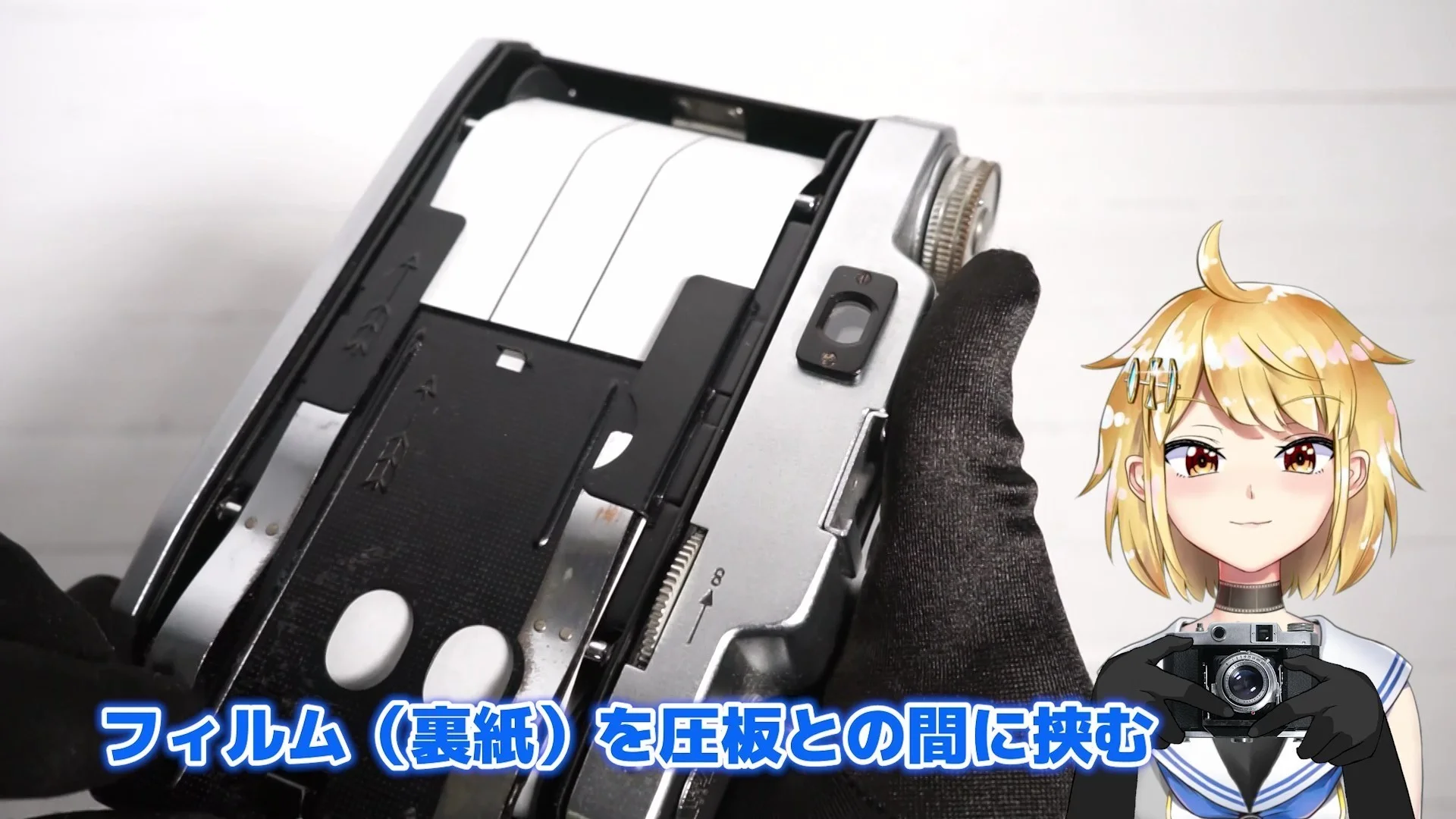 フィルムを圧板に挟む