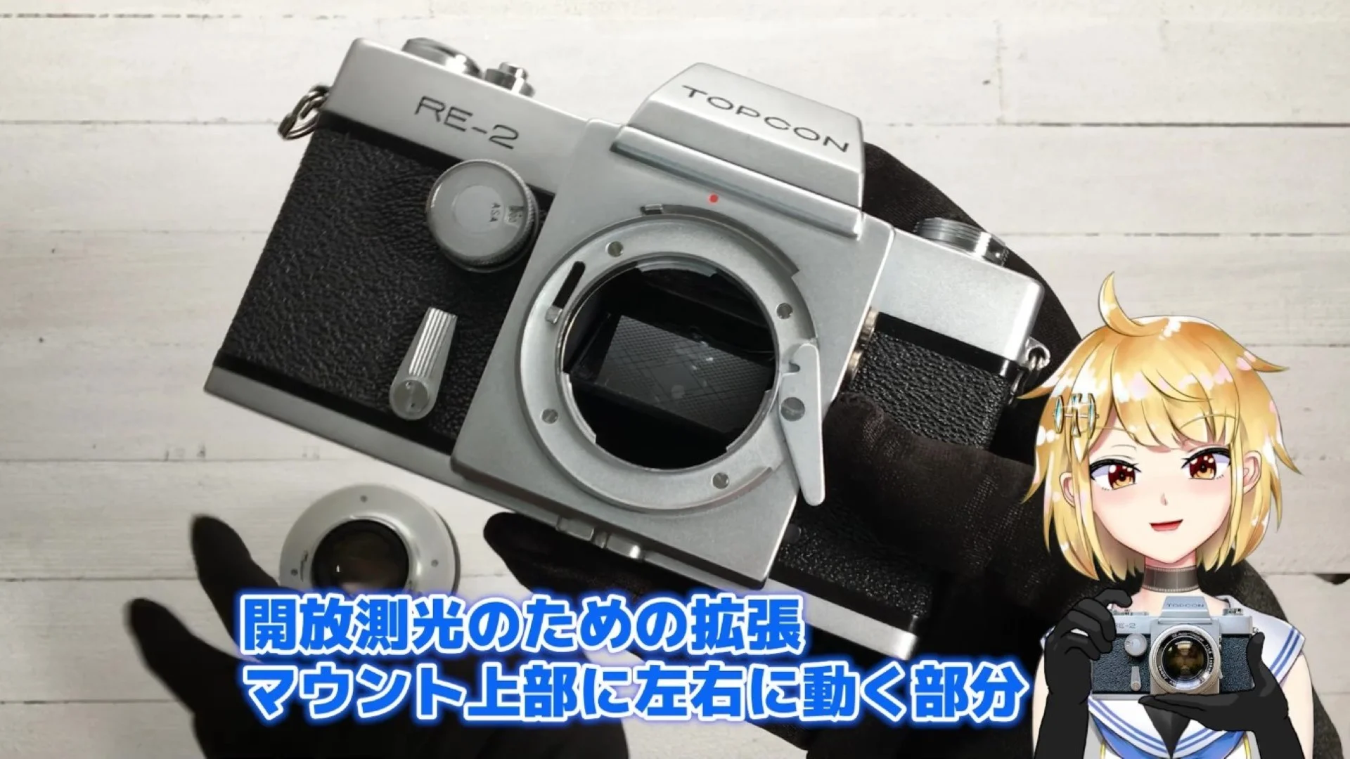 マウントの上に左右に動く絞り値伝達部がある